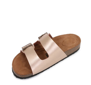 Soft Cork Double Strap Banded Slider Sandals