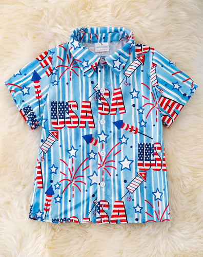 Patriotic USA Printed Button Up Shirt