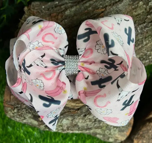 Western On Pink Double Layer Hair Bows