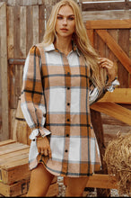 Load image into Gallery viewer, Fashion W Plaid Collared Neck Ruffled Sleeve Shirt Dress