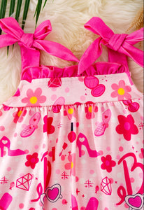 Pink Colorful Dress W/Pink Ruffle Trim