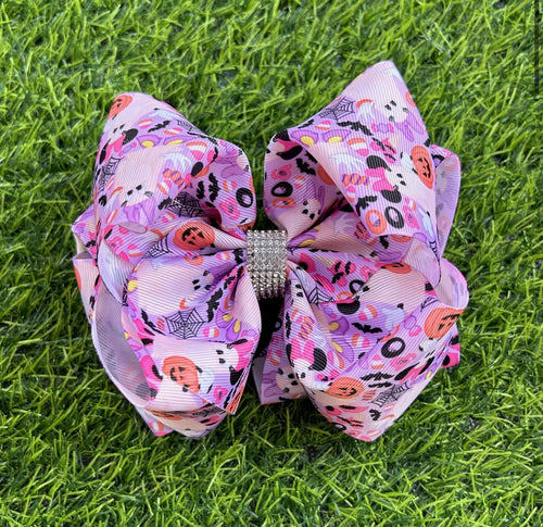 Ghost Printed Hair Bows W/Rhinestones