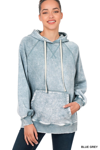 Acid Wash Fleece Hoodie In Hot Pink