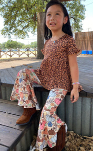 Leopard Top W/ Pumpkin Printed Pants 2pc Girls Set