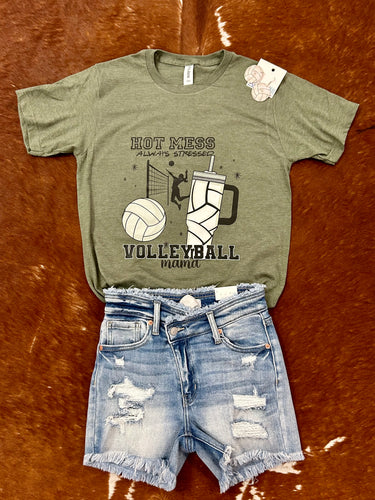 Hot Mess Always Stressed Voleyball Momma Graphic Tee