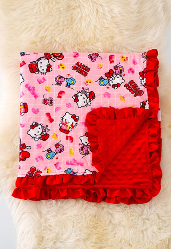 35 X 35 Character Printed Baby Blanket  W/Ruffle Trim - Red