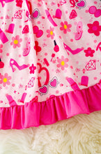 Load image into Gallery viewer, Pink Colorful Dress W/Pink Ruffle Trim