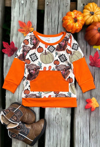 Highland Cow/ Fall Printed Boys Sweatshirt