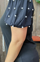 Load image into Gallery viewer, Black Top With Pearl Short Sleeves