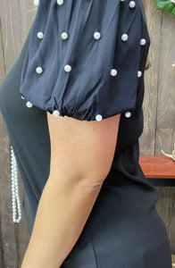 Black Top With Pearl Short Sleeves