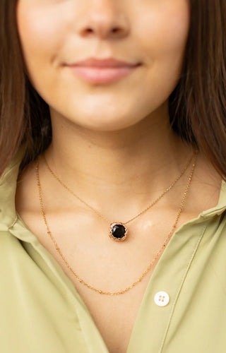 Gala Evening Black Crystal Pendant Gold Layered Necklace