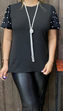Load image into Gallery viewer, Black Top With Pearl Short Sleeves