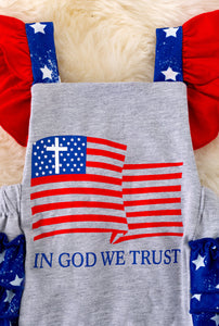 In God We Trust, Gray USA Flag Printed Onesie