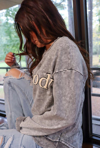 Homebody Embellished Acid Wash Sweatshirt