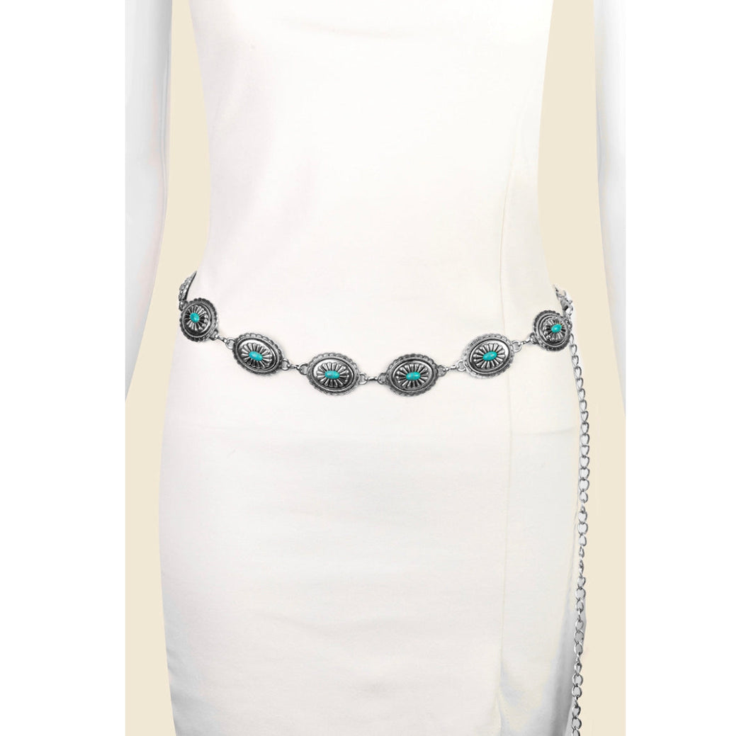*Restock* Oval Turquoise Disc Concho Chain Belt