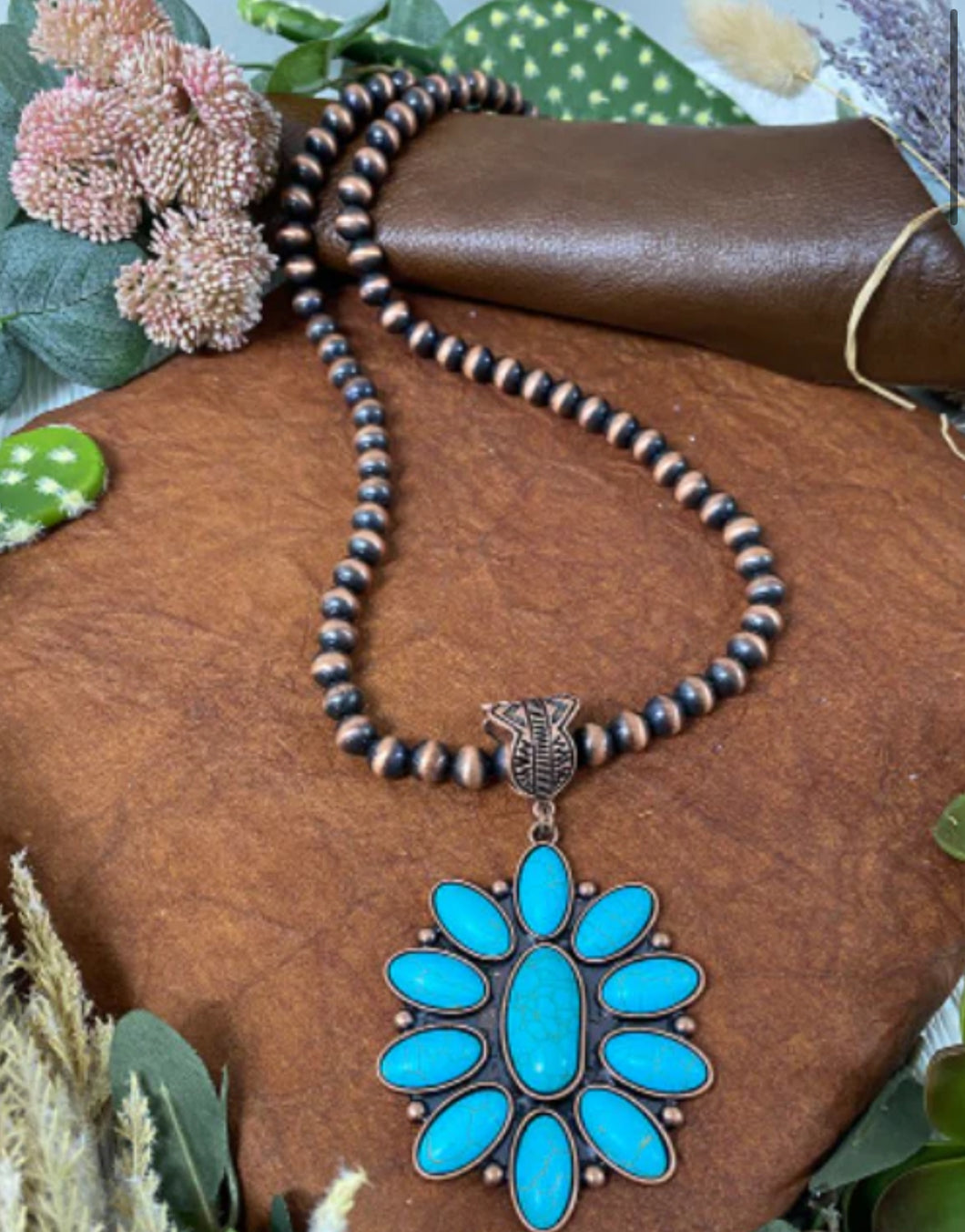 Stunning Copper Turquoise Flower Necklace