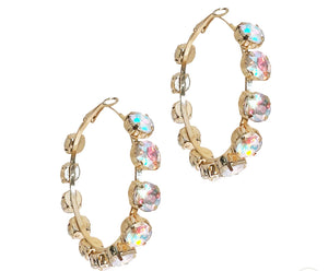Gold Hoops With AB Stones - Aurora