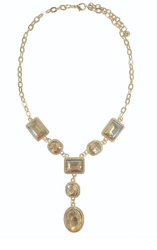 Gold Geometric Crystal Drop Necklace