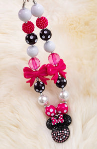 Fuchsia, White & Black Bubble Necklace W/Pendant