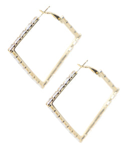Medium Gold and Crystal square Hoops Earrings