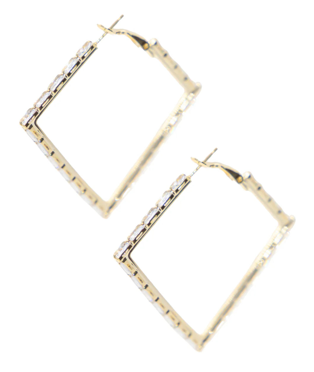 Medium Gold and Crystal square Hoops Earrings