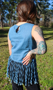 Fringe Benefits Sleeveless Chambray Top