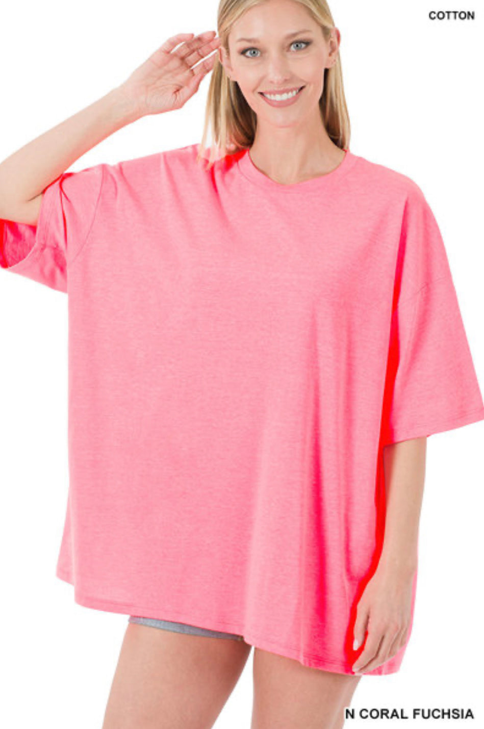 Cotton Drop Shoulder Oversized Boyfriend Boxed Tee Neon Coral Pink