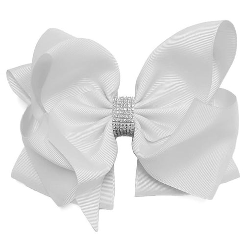 White Rhinestone Hair Bow 7.5 