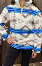 Load image into Gallery viewer, Blue Aztec Print Sherpa Pullover