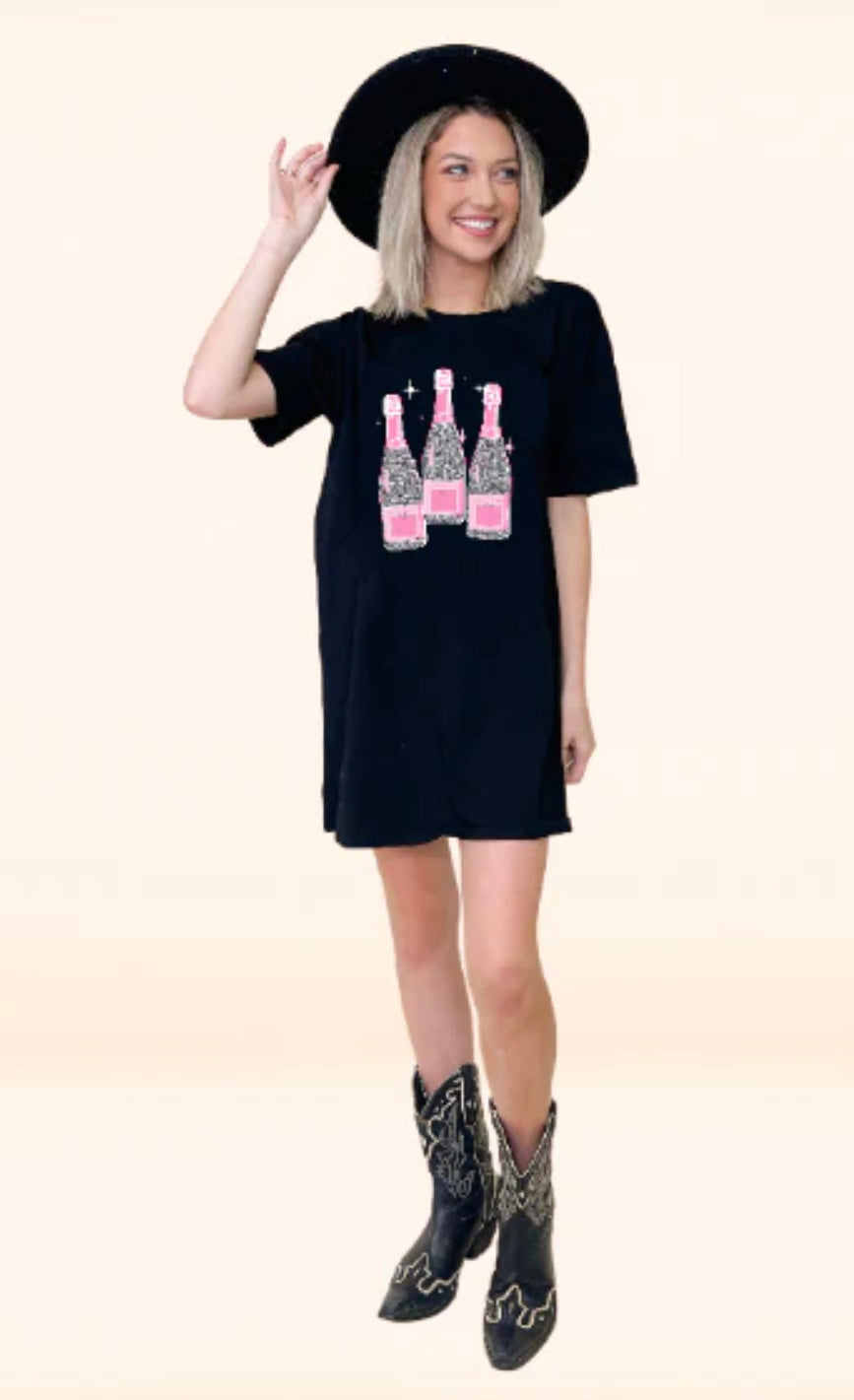 Glitter Bottles Black T-Shirt Dress