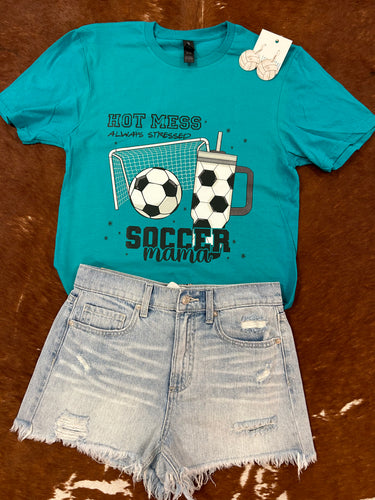 Hot Mess Always Stressed Soccer Momma Graphic Tee