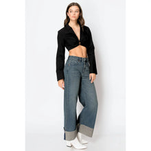 Load image into Gallery viewer, Tummy Control High Rise Cuffed A Wide Leg Jeans