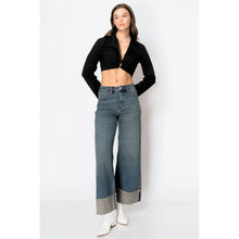 Load image into Gallery viewer, Tummy Control High Rise Cuffed A Wide Leg Jeans