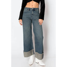 Load image into Gallery viewer, Tummy Control High Rise Cuffed A Wide Leg Jeans