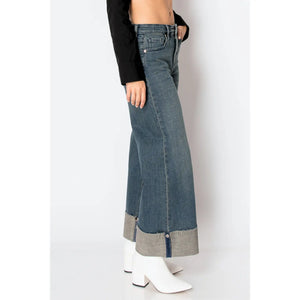 Tummy Control High Rise Cuffed A Wide Leg Jeans