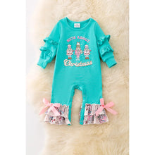 Load image into Gallery viewer, Nuts About Christmas Aqua Ruffle Romper