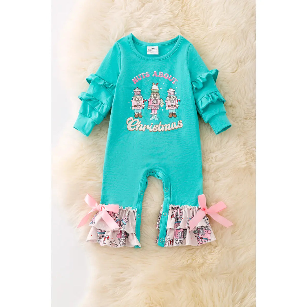 Nuts About Christmas Aqua Ruffle Romper