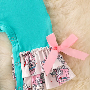 Nuts About Christmas Aqua Ruffle Romper