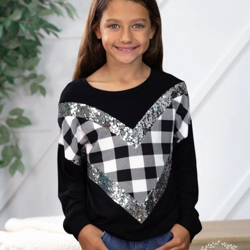 Girls What Love Is Round Neck Drop Long Sleeve With Sequins, Black