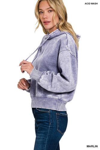 Acid Wash Fleece Cropped Hoodie