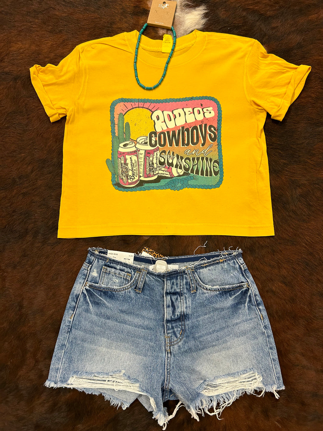 Rodeos Cowboys And Sunshine Crop Graphic Tee