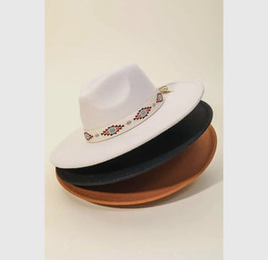 Boho Tribal Pattern Strap Fedora Hat