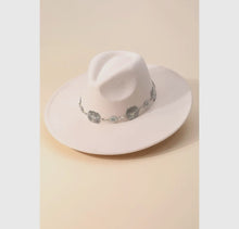 Load image into Gallery viewer, Concho Chain Strap Flat Brim Fedora Fashion Hat