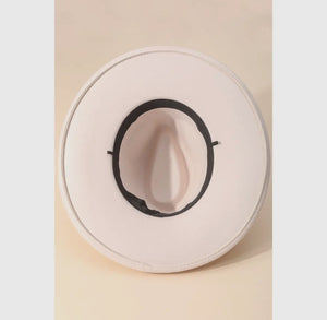 Concho Chain Strap Flat Brim Fedora Fashion Hat