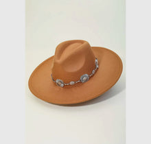 Load image into Gallery viewer, Concho Chain Strap Flat Brim Fedora Fashion Hat