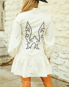 Ivory Concho Button Down Collared Tier Dress