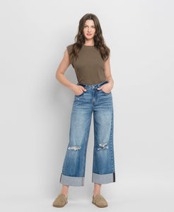 Super High Rise Double Cuffed Baggy Wide Jeans