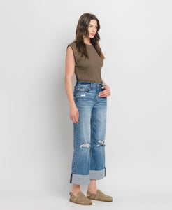 Super High Rise Double Cuffed Baggy Wide Jeans