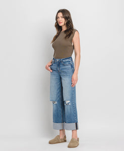 Super High Rise Double Cuffed Baggy Wide Jeans