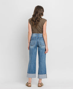 Super High Rise Double Cuffed Baggy Wide Jeans